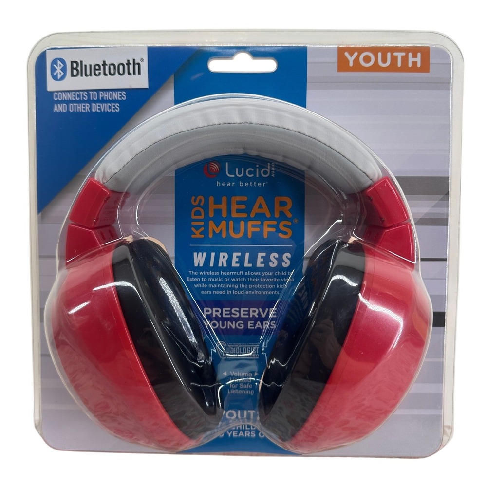 Lucid Audio Kids HearMuffs Wireless Bluetooth Headphones Red -KIDS-BT-RED Youth